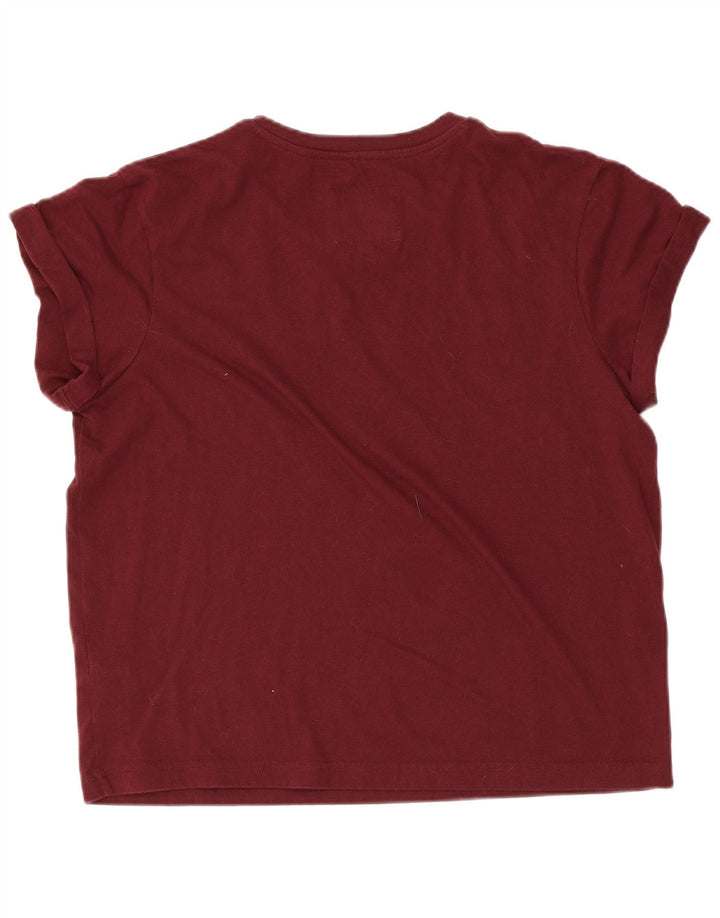 JACK WILLS Womens Graphic T-Shirt Top UK 12 Medium Maroon Cotton
