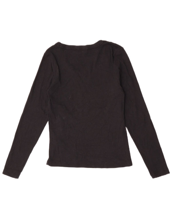 Marks & Spencer Damen Top Langarm UK 12 Medium Schwarz Baumwolle
