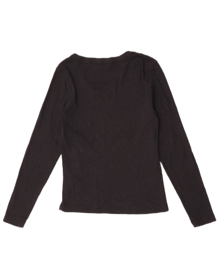 Marks & Spencer Damen Top Langarm UK 12 Medium Schwarz Baumwolle