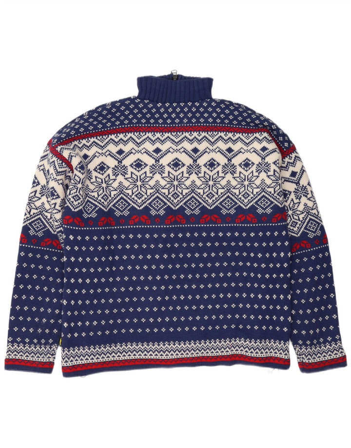 OCK Herren-Pullover mit Reißverschluss am Hals, XL, Marineblau, Fair-Isle-Wolle