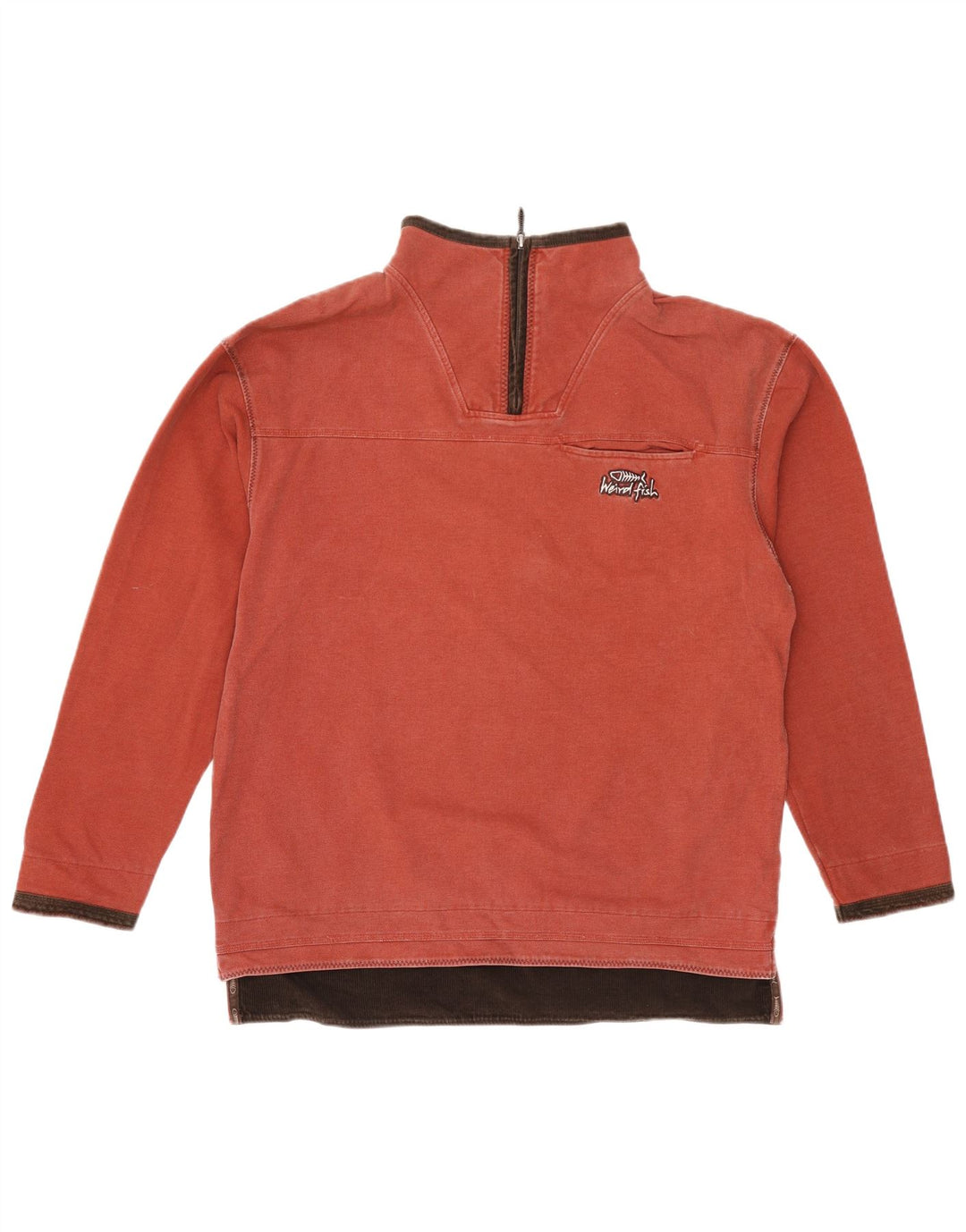 Weird Fish Herren-Sweatshirt mit Reißverschluss am Hals, mittelrote Baumwolle
