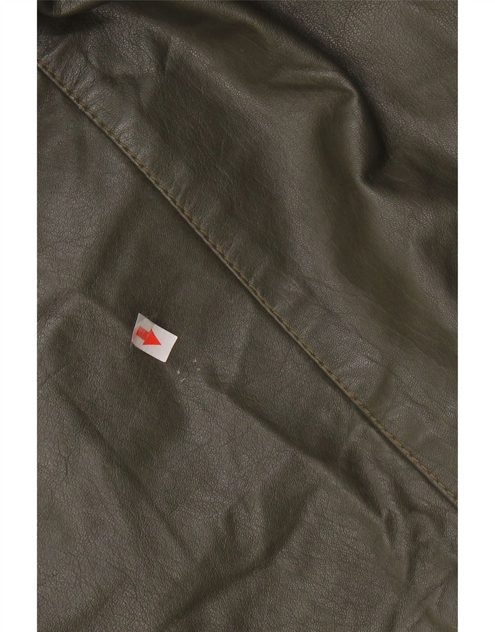 Vintage Damen Übergroßer Ledermantel IT 40 Kleines grünes Colourblock-Leder