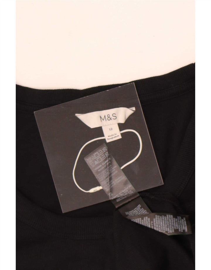 Marks & Spencer Damen Top Langarm UK 12 Medium Schwarz Baumwolle