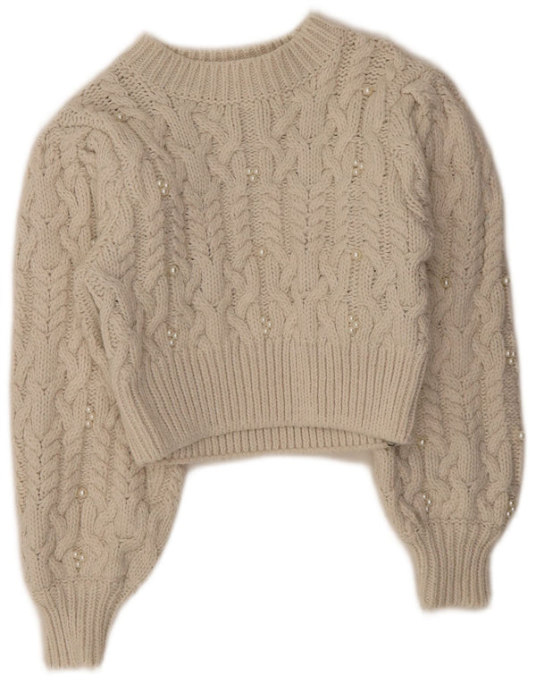 Zara Damen Crop Crew Neck Pullover Pullover UK 8 Small Off White Polyester