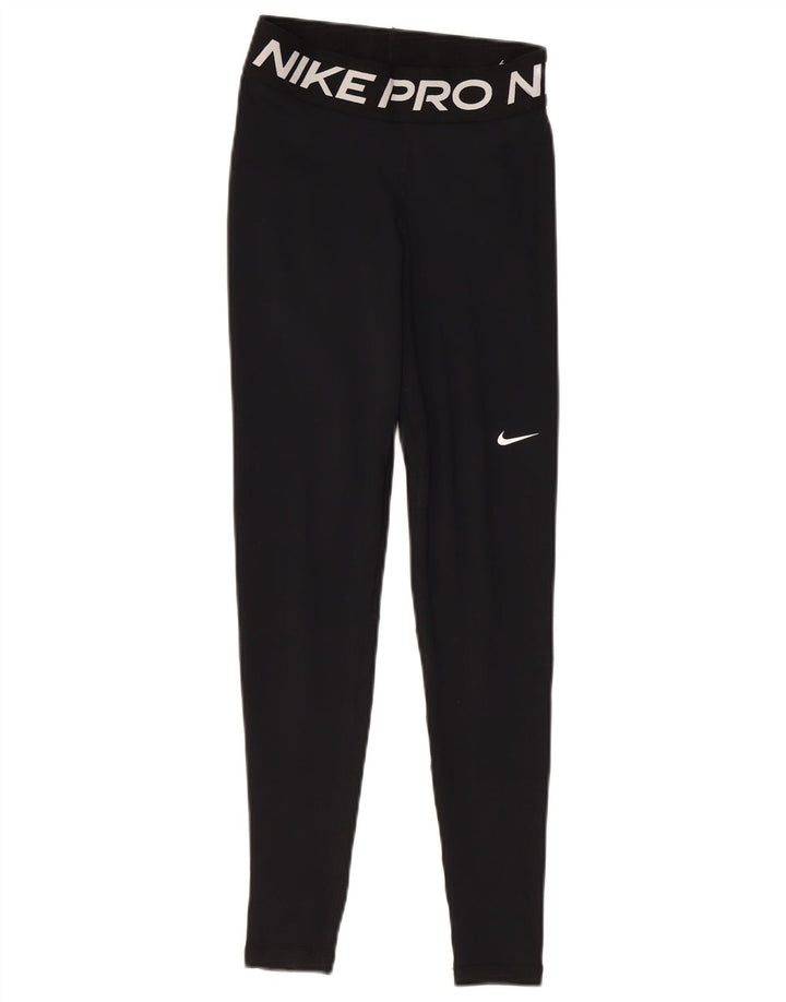 NIKE Womens Dri Fit Graphic Leggings UK 4 XS Schwarz Polyester