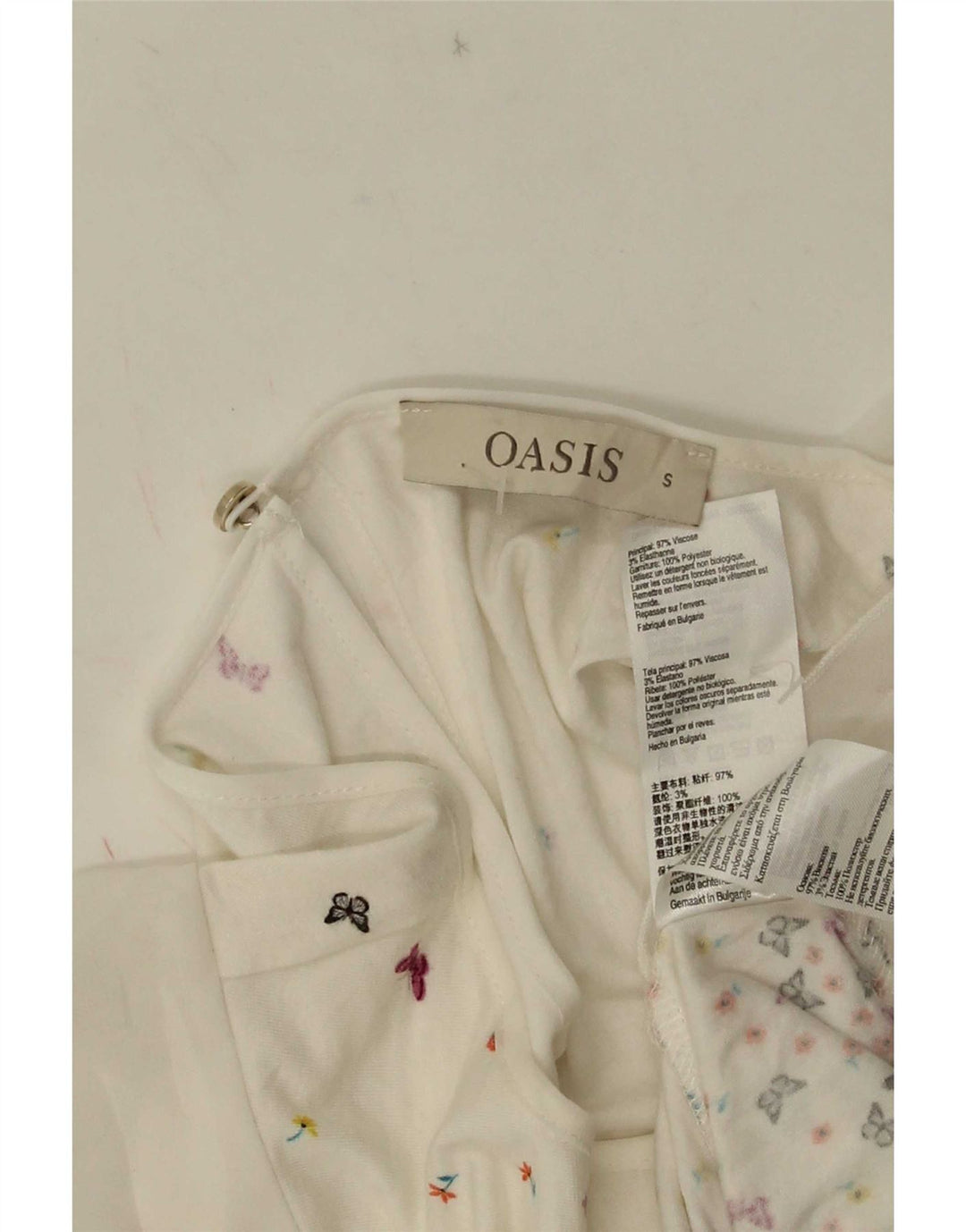 Oasis Damen-Blusenoberteil, UK-Größe 40, Größe S, weiß, geblümt, aus Viskose, Schmetterling