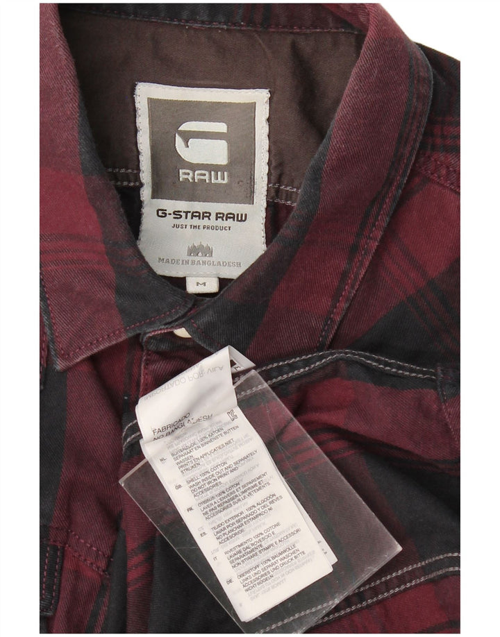G-STAR Mens Flannel Shirt Medium Burgundy Plaid Cotton