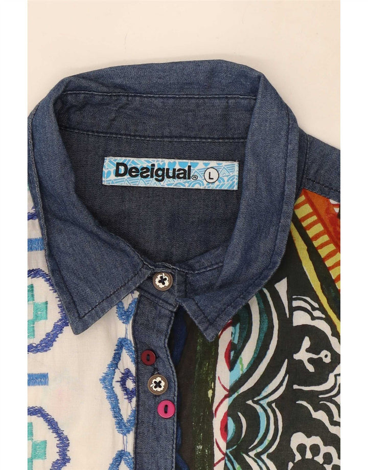 Desigual Womens Graphic Shirt UK 14 Large Mehrfarbig Geometrisch
