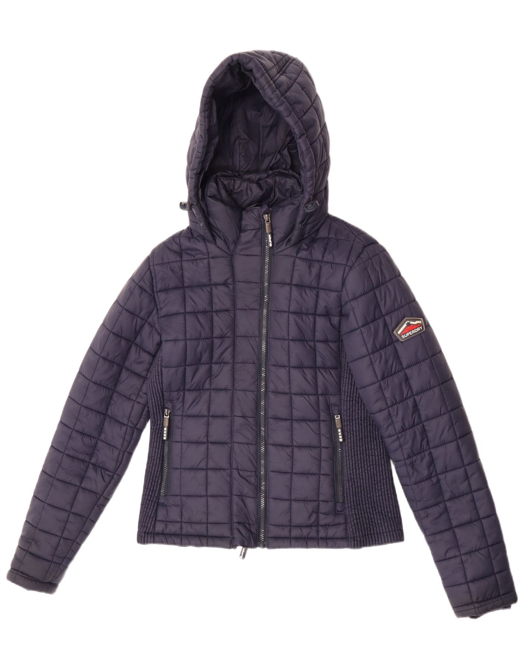 Superdry Wattierte Jacke mit Kapuze für Damen, UK 12, mittelmarineblaues Nylon