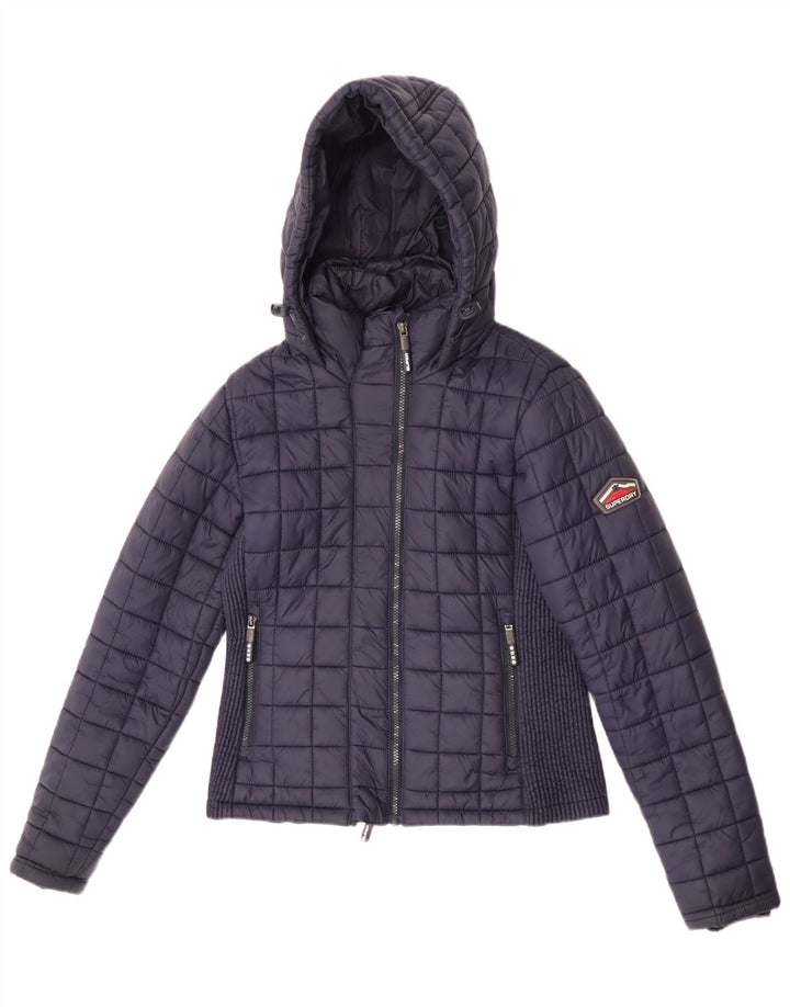 Superdry Wattierte Jacke mit Kapuze für Damen, UK 12, mittelmarineblaues Nylon