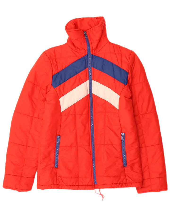 Wattierte Elite-Jacke für Mädchen, 13–14 Jahre, rotes Colourblock-Polyamid