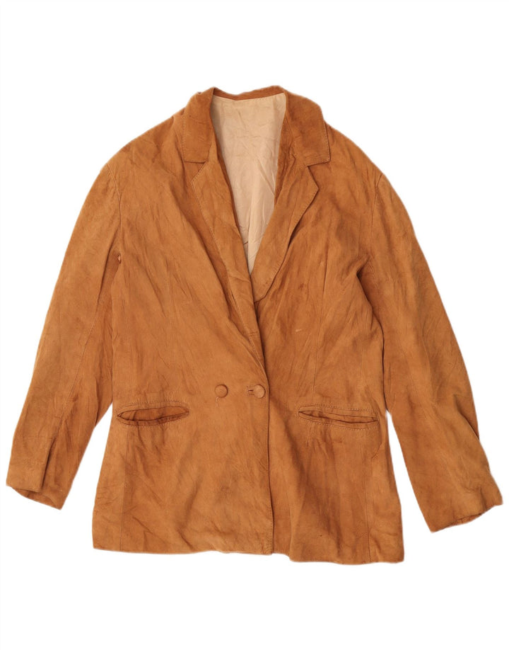 Vintage Damen Zweireihige Wildleder-Blazerjacke UK 12 Mittelbeige