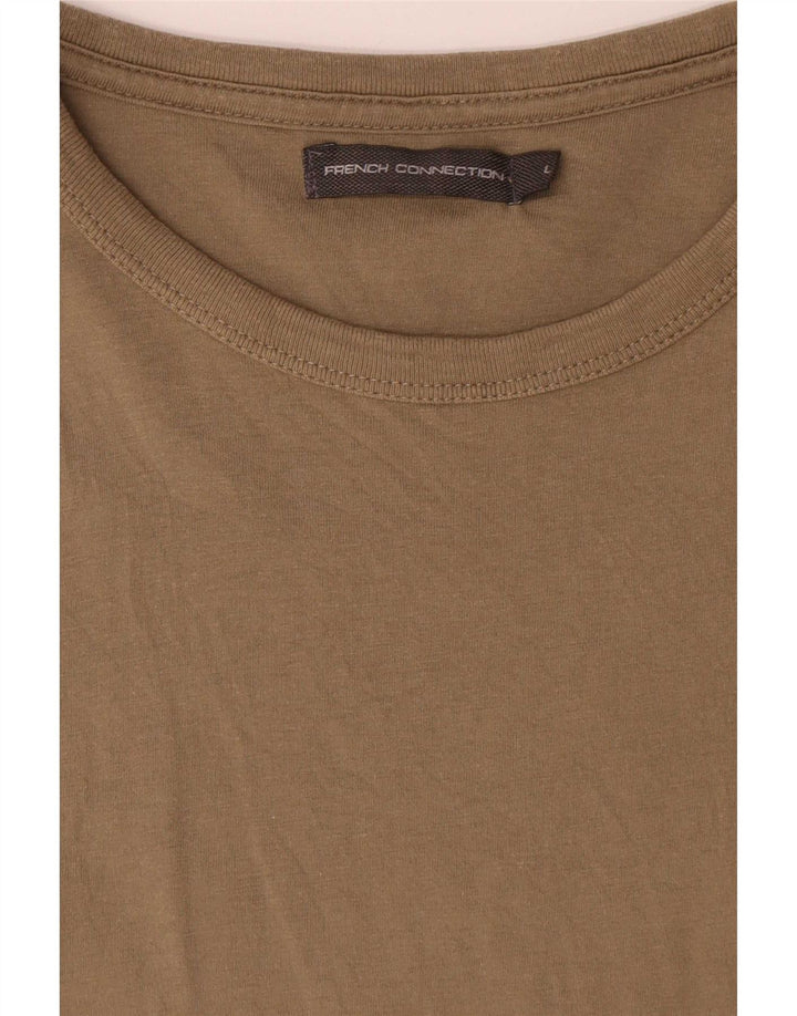 French Connection Herren-T-Shirt-Oberteil, groß, Khaki, Baumwolle