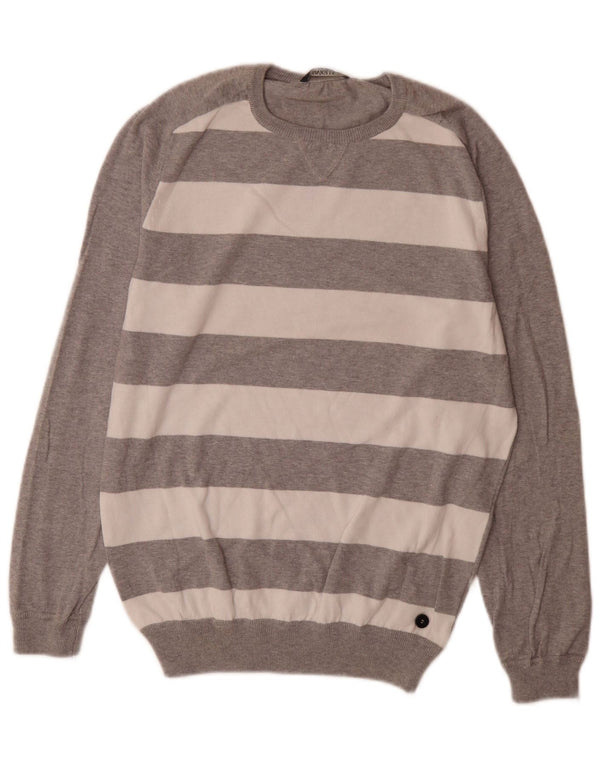 SIVIGLIA Herren-Pullover mit Rundhalsausschnitt, groß, grau gestreift, Baumwolle