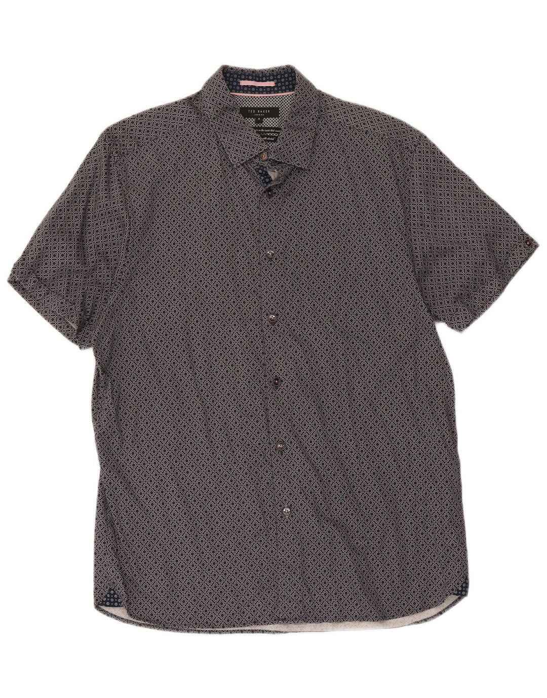 Ted Baker Herren-Kurzarmhemd, Größe 4, groß, marineblau, geometrische Baumwolle