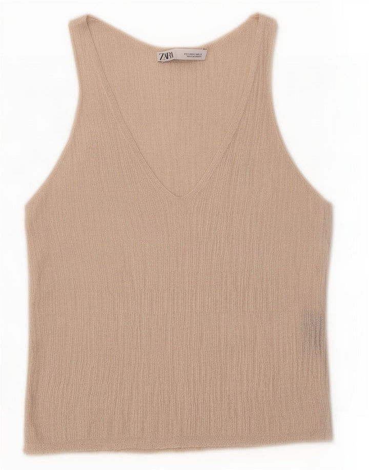 Ärmelloses Blusenoberteil für Damen von Zara, Gr. 10, Größe S, graue Viskose