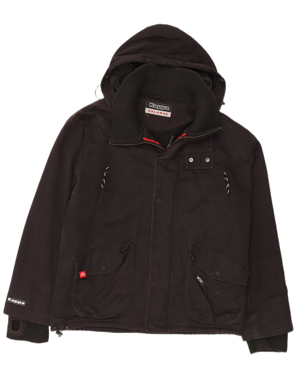 Kappa Herren-Windbreakerjacke mit Kapuze, UK 44, 2XL, schwarze Baumwolle