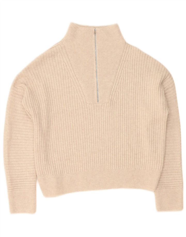 French Connection Damen-Pullover mit Reißverschluss am Hals, UK 14, Mittelbeige