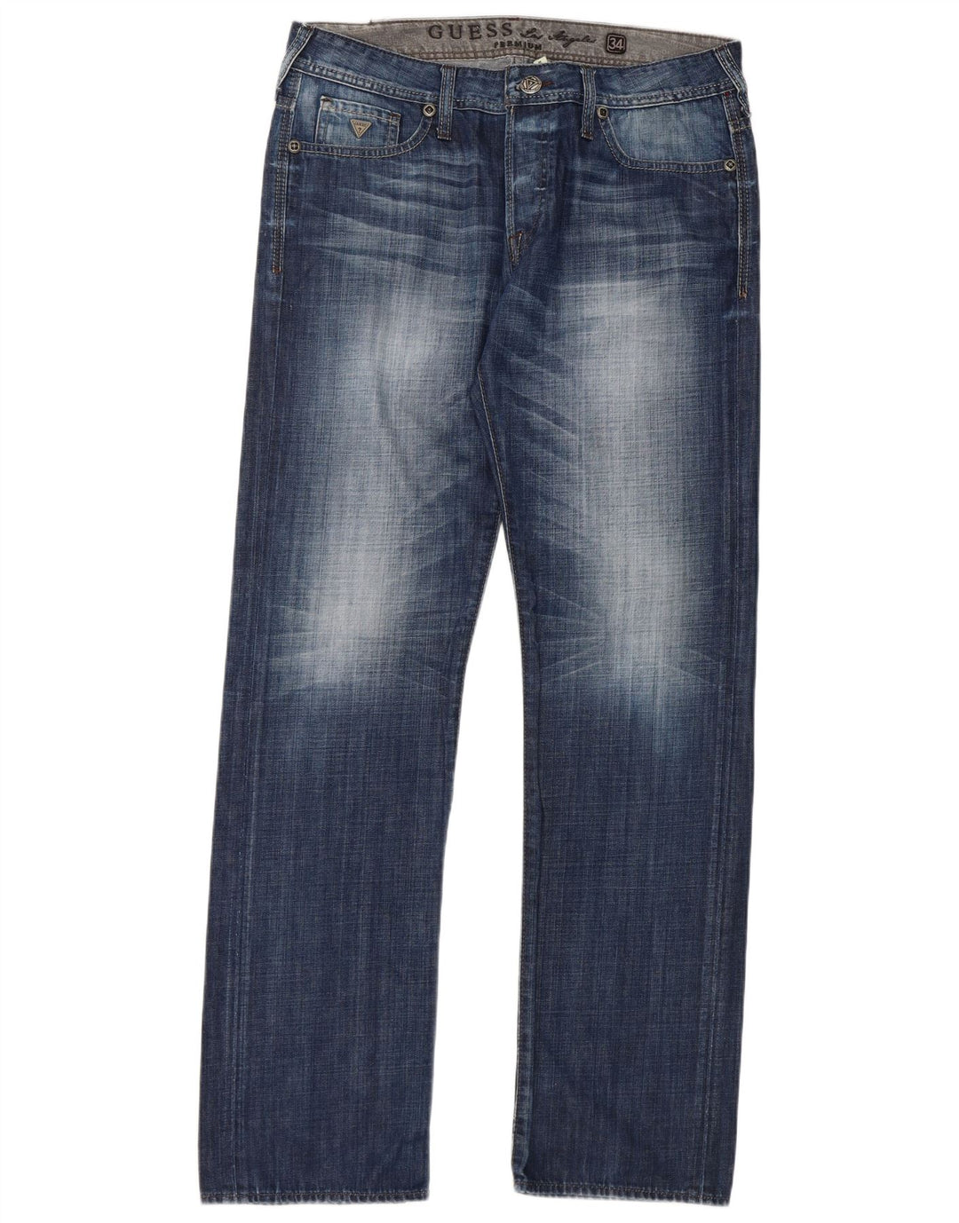 Guess Herren Straight Jeans W34 L34 Blaue Baumwolle