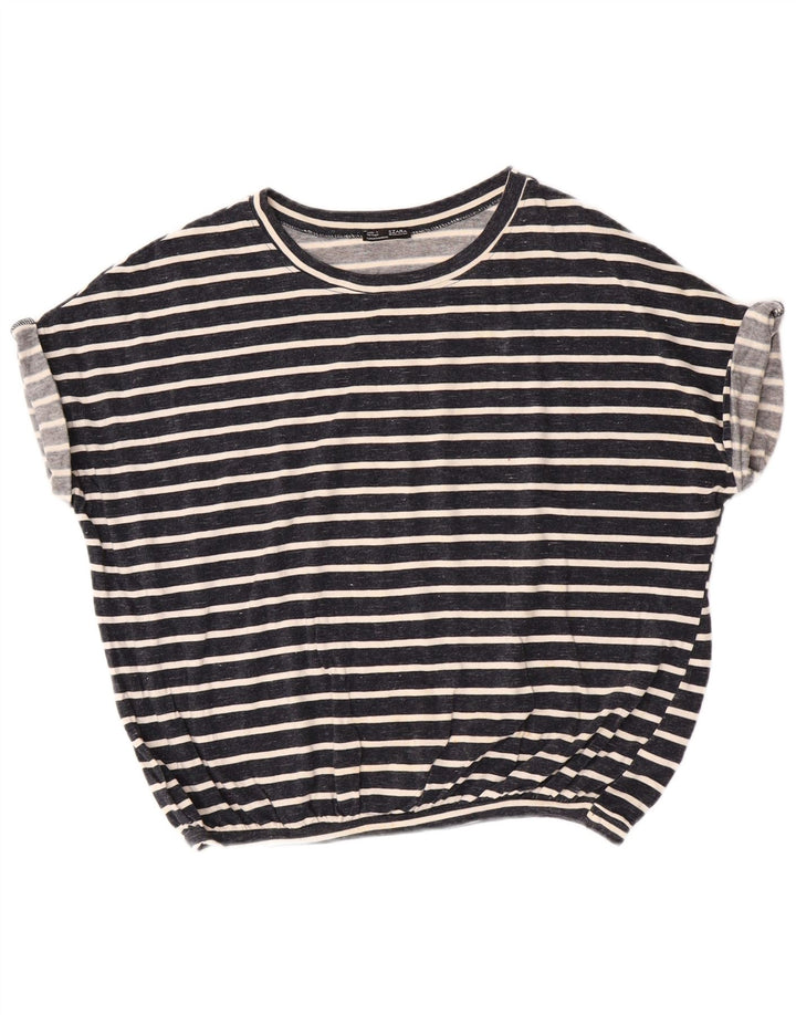 Übergroßes T-Shirt-Oberteil für Damen von Zara, UK 10, Größe S, marineblau, gestreift, Baumwolle