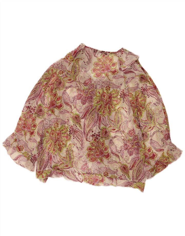 Zara Damen-Blusenoberteil mit Rüschen vorne, Gr. 44, groß, mehrfarbig, mit Blumenmuster