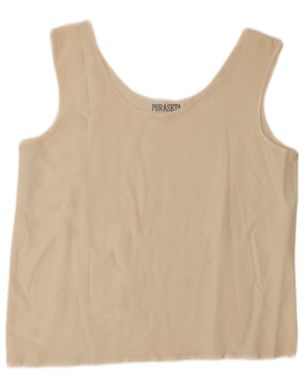Vintage Damen Ärmelloses Blusentop UK 14 Große Beige Seide