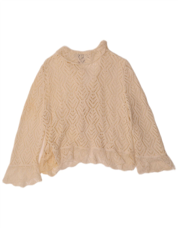 VINTAGE Damen Crop 3/4 Ärmel Häkel-Cardigan-Pullover UK 18 XL Off White