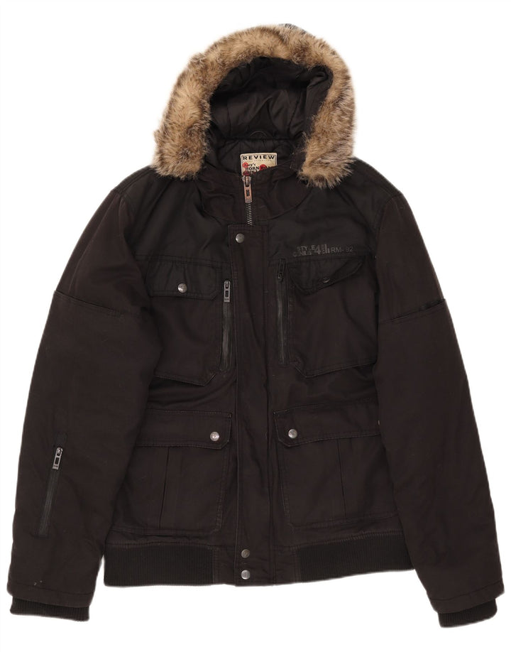 Überprüfen Sie Herren-Kapuzen-Utility-Jacke UK 40 Large Schwarz Polyester