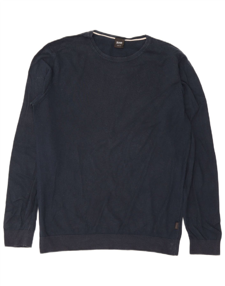 Hugo Boss Herren-Pullover mit Rundhalsausschnitt, Größe L, Marineblau