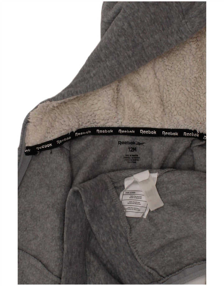 REEBOK Baby-Jungen-Kapuzenpullover mit grafischem Reißverschluss, 9–12 Monate, graues Polyester