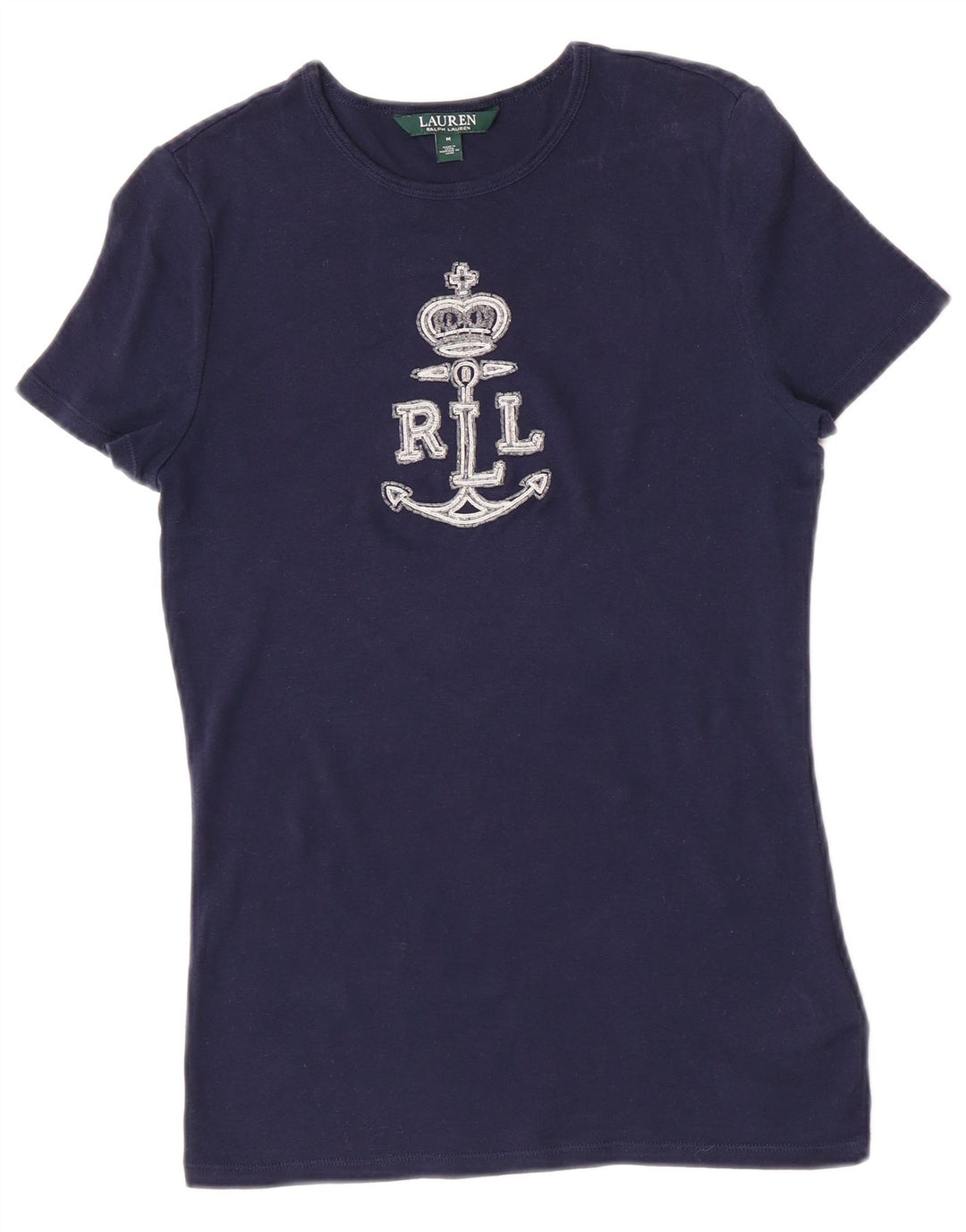 Ralph Lauren Grafik-T-Shirt für Damen, UK 12, mittelmarineblau, Baumwolle