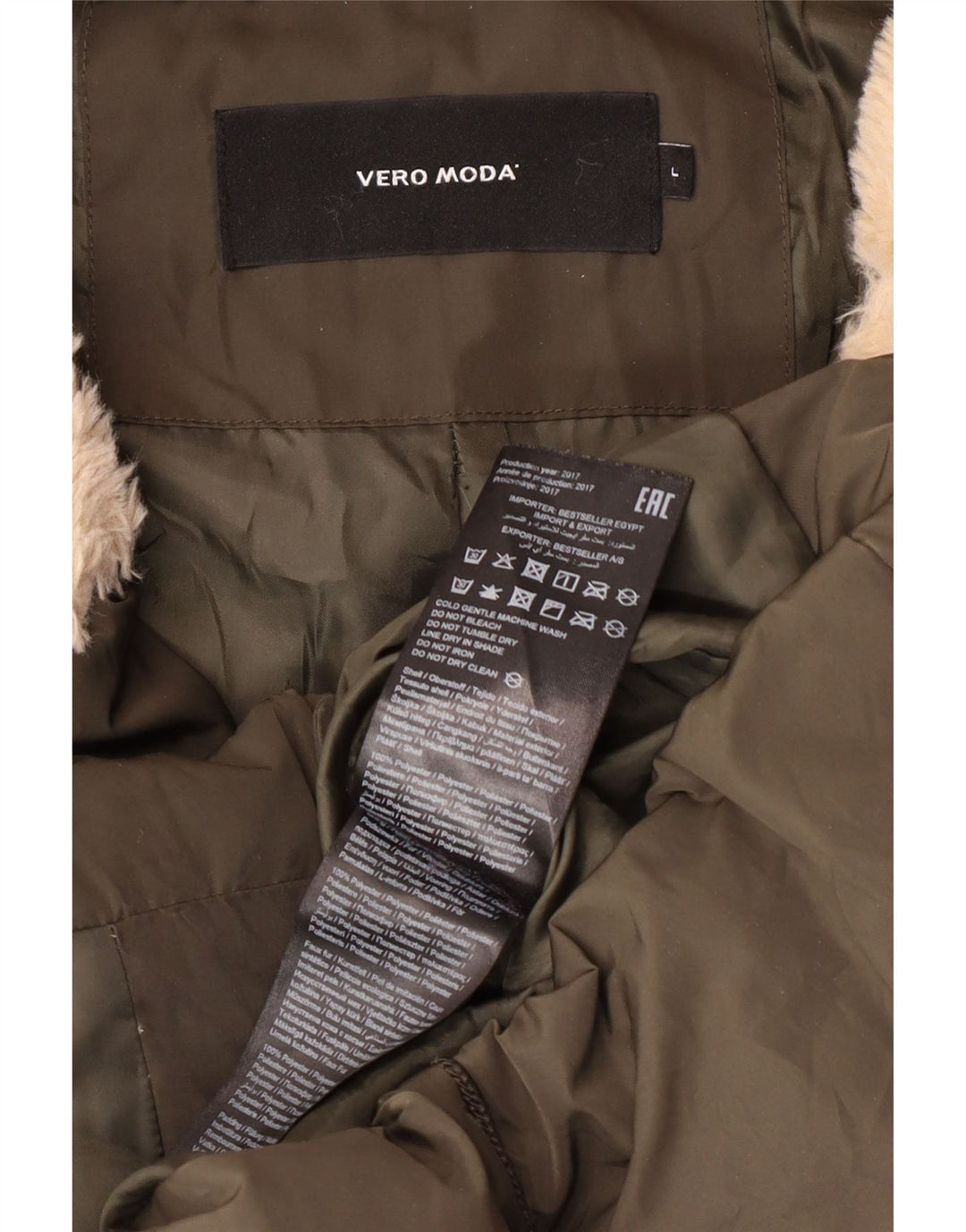 Vero Moda Womens Hooded Padded Coat Large Khaki Polyester Winter