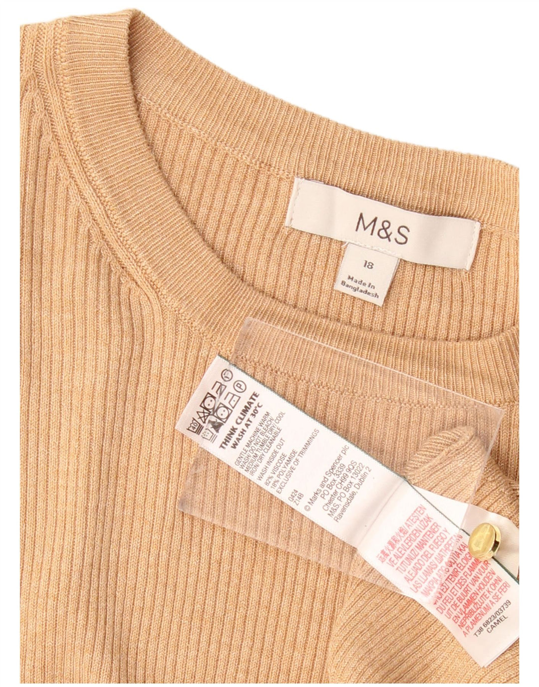 MARKS & SPENCER Damen Pullover mit U-Boot-Ausschnitt UK 18 XL Beige Viskose