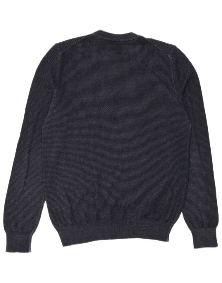 Hugo Boss Herren-Pullover mit Rundhalsausschnitt, mittlere marineblaue Schurwolle