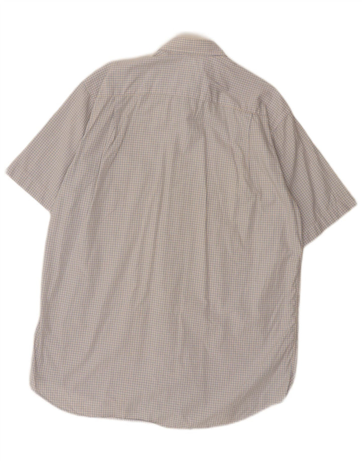 Lacoste Herren-Kurzarmhemd, Größe 40, mittelblau karierte Baumwolle