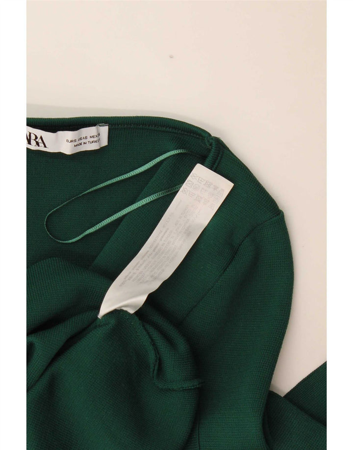 Zara Damen Crop Top Langarm UK 8 Small Grün Polyester