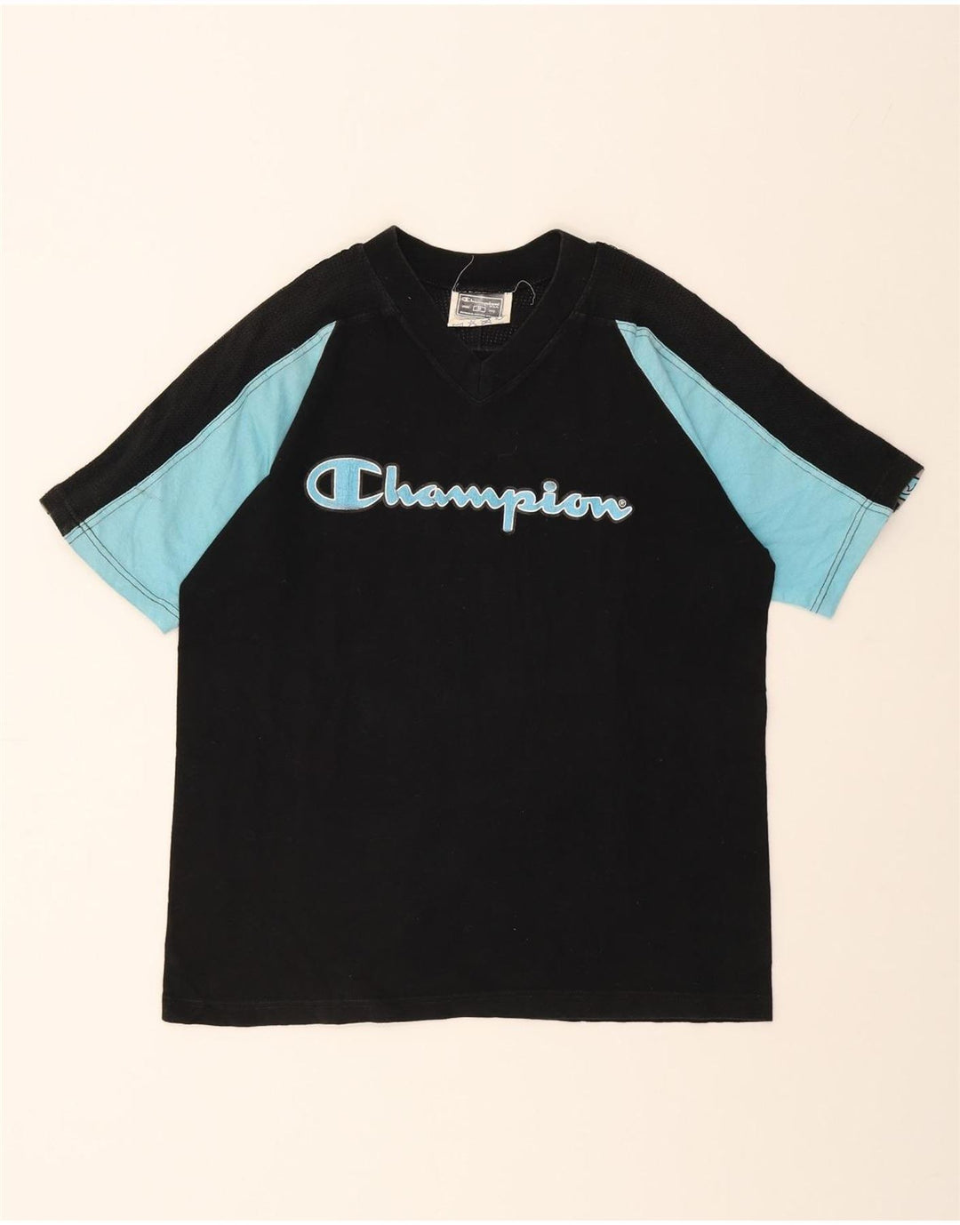 CHAMPION Mens Graphic T-Shirt Top Medium Black Colourblock Cotton Vintage Champion and Second-Hand Champion from Messina Hembry 