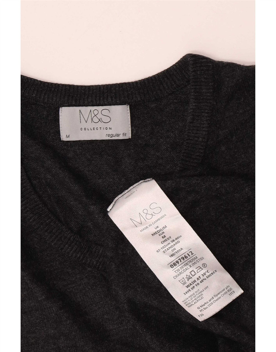 Marks & Spencer Herren-Pullover mit V-Ausschnitt, reguläre Passform, mittelgraues Acryl