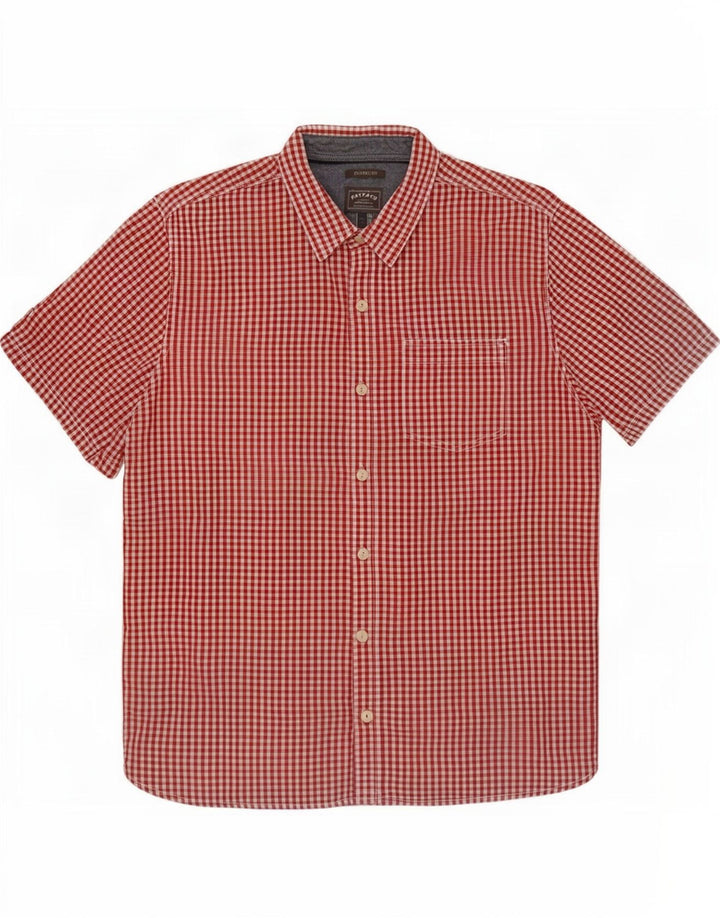 Fat Face Herren-Hemd, kurzärmelig, klassische Passform, großes rotes Gingham-Baumwolle