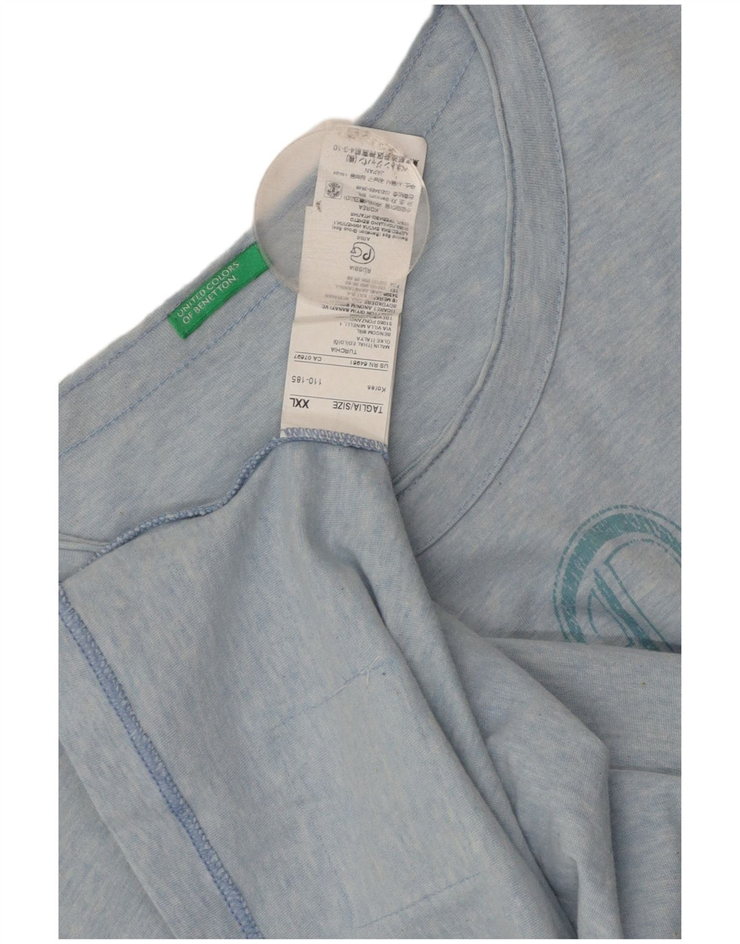 Benetton Herren Grafik T-Shirt Top 2XL Blau Baumwolle