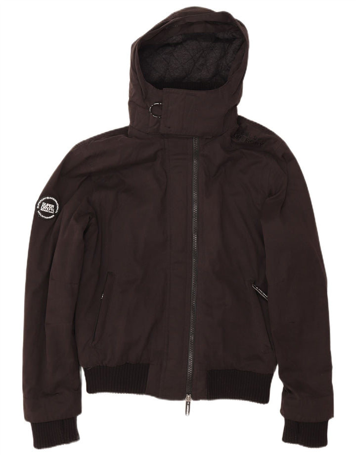Superdry Damen Windbomber Bomberjacke mit Kapuze UK 16 Large Schwarz Polyester