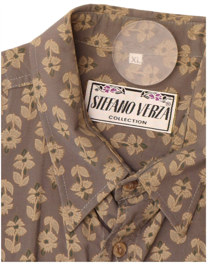 Vintage Herrenhemd XL Grau geblümte Viskose