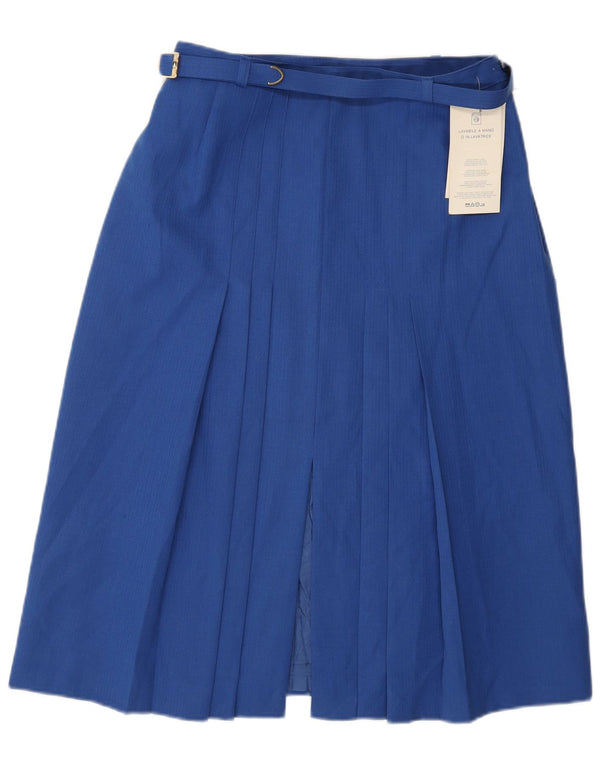 Monique Damen Faltenrock IT 46 Large W30 Blaue Schurwolle