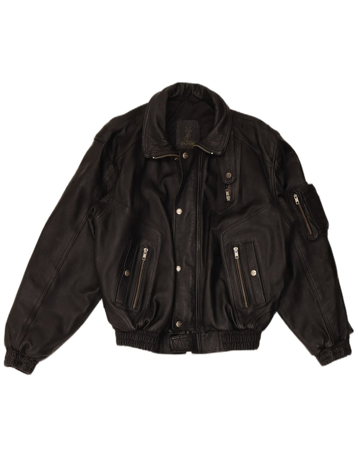 EUROX Grafische Leder-Rennjacke für Herren, UK 40, großes schwarzes Leder