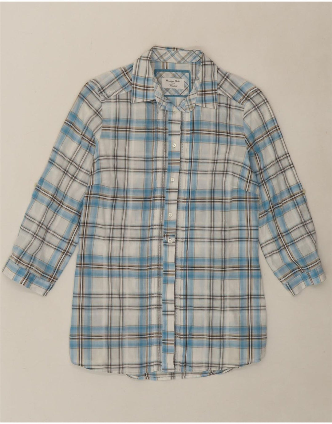 MASSIMO DUTTI Womens 3/4 Sleeve Shirt EU 36 XS Blue Check Cotton Vintage Massimo Dutti and Second-Hand Massimo Dutti from Messina Hembry 