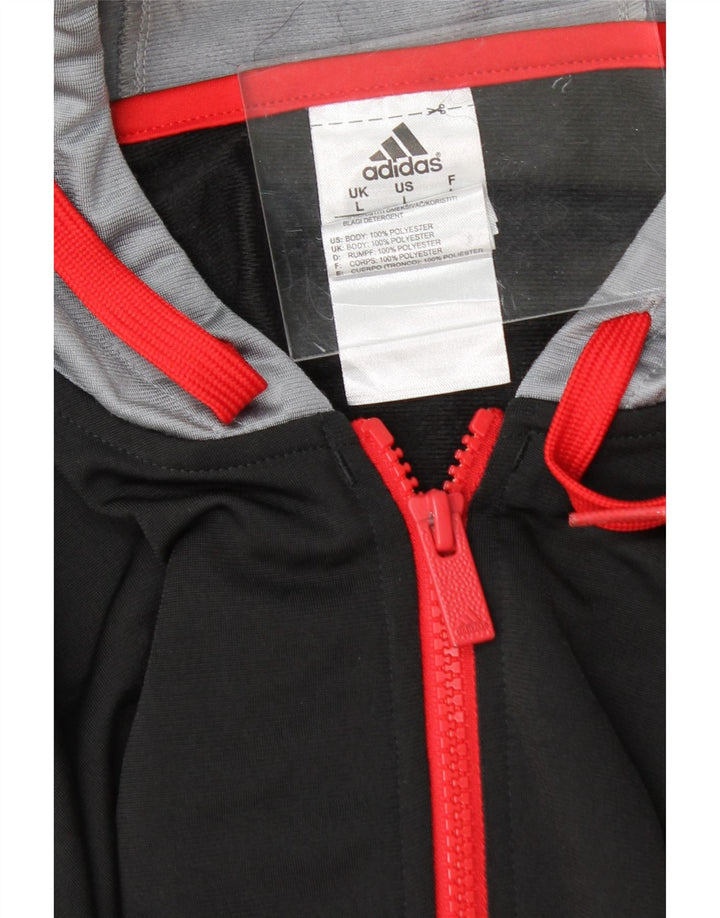 ADIDAS Mens Hooded Tracksuit Top Jacket Large Black Colourblock Polyester Vintage Adidas and Second-Hand Adidas from Messina Hembry 