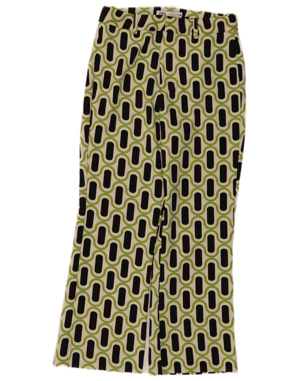 Zara Damen Bootcut Freizeithose Medium W28 L26 Grün Geometrisch