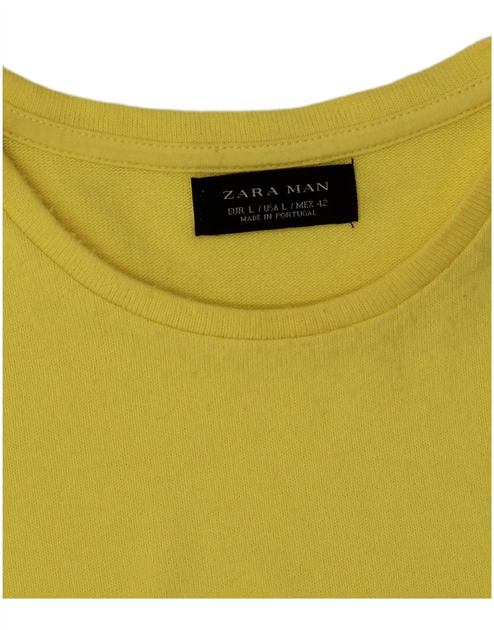 Zara Herren T-Shirt Top Large Gelb Polyester