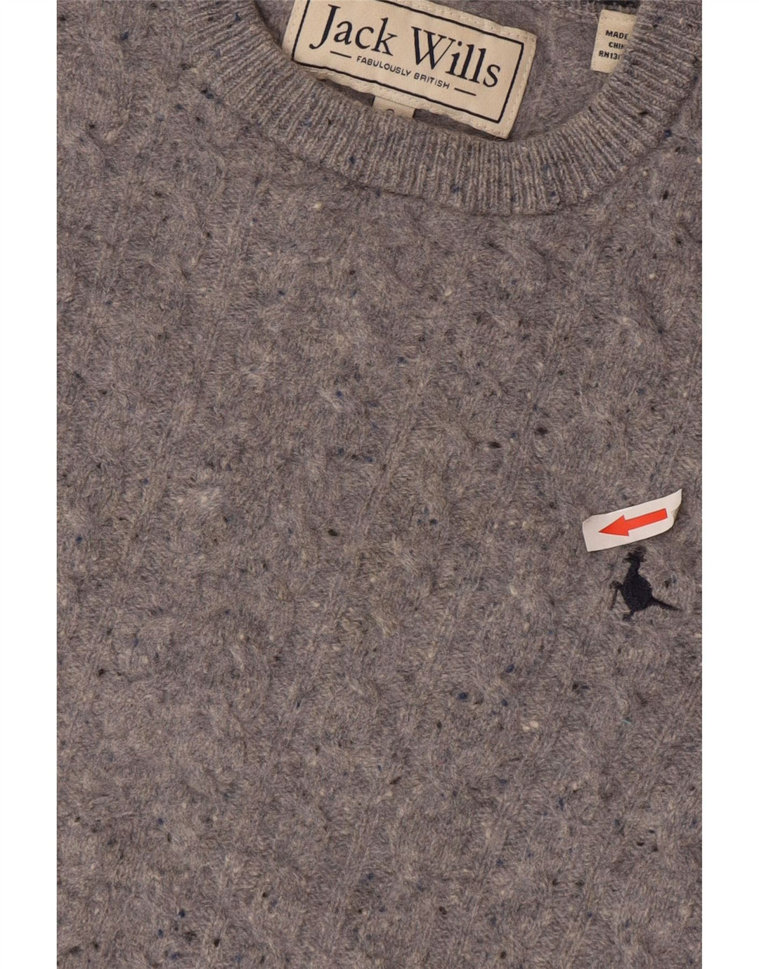 Jack Wills Herren-Pullover mit Rundhalsausschnitt, klein, grau gefleckte Wolle