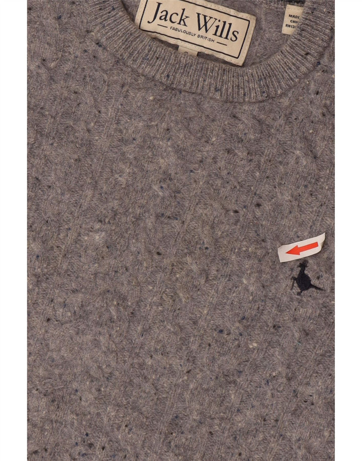 Jack Wills Herren-Pullover mit Rundhalsausschnitt, klein, grau gefleckte Wolle